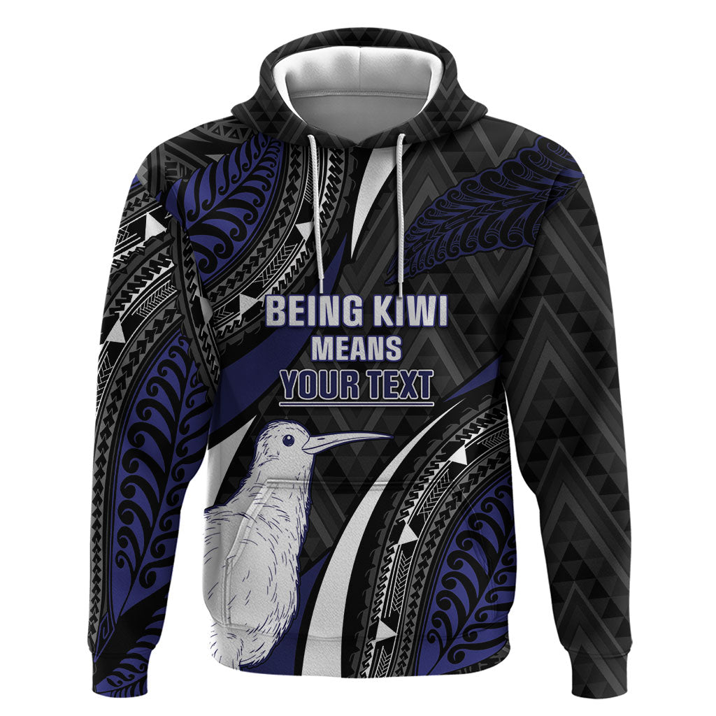 Personalised New Zealand Kiwi Zip Hoodie Silver Fern Tribal Pattern DT05 Pullover Hoodie Navy - Polynesian Pride