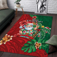 Hawaii Christmas Area Rug Mele Kalikimaka Funny Hawaiian Santa - Polynesian Pride