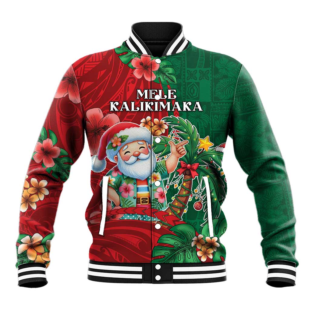 Hawaii Christmas Baseball Jacket Mele Kalikimaka Funny Hawaiian Santa - Polynesian Pride