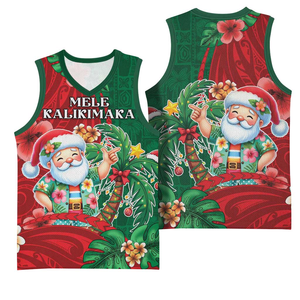 Hawaii Christmas Basketball Jersey Mele Kalikimaka Funny Hawaiian Santa - Polynesian Pride