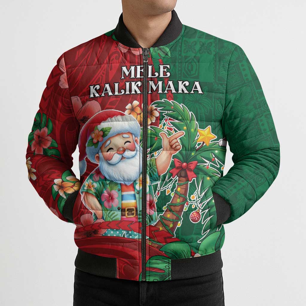 Hawaii Christmas Bomber Puffer Jacket Mele Kalikimaka Funny Hawaiian Santa - Polynesian Pride