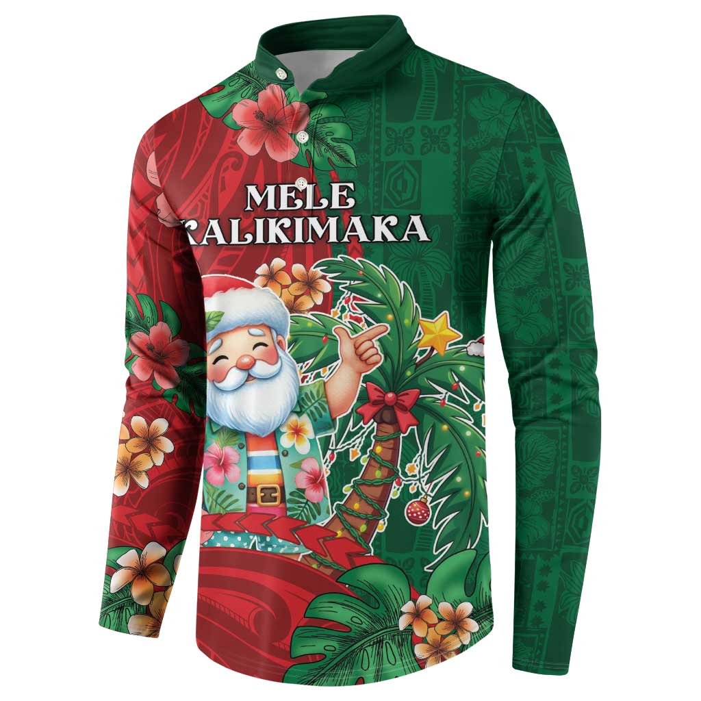 Hawaii Christmas Button Sweatshirt Mele Kalikimaka Funny Hawaiian Santa - Polynesian Pride