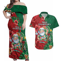 Hawaii Christmas Couples Matching Off Shoulder Maxi Dress and Hawaiian Shirt Mele Kalikimaka Funny Hawaiian Santa - Polynesian Pride