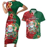 Hawaii Christmas Couples Matching Short Sleeve Bodycon Dress and Hawaiian Shirt Mele Kalikimaka Funny Hawaiian Santa - Polynesian Pride