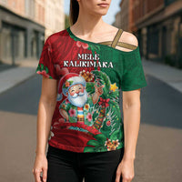 Hawaii Christmas Cross Shoulder Shirt Mele Kalikimaka Funny Hawaiian Santa - Polynesian Pride