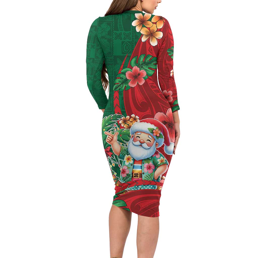 Hawaii Christmas Family Matching Long Sleeve Bodycon Dress and Hawaiian Shirt Mele Kalikimaka Funny Hawaiian Santa - Polynesian Pride
