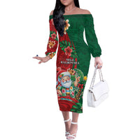 Hawaii Christmas Family Matching Off The Shoulder Long Sleeve Dress and Hawaiian Shirt Mele Kalikimaka Funny Hawaiian Santa - Polynesian Pride