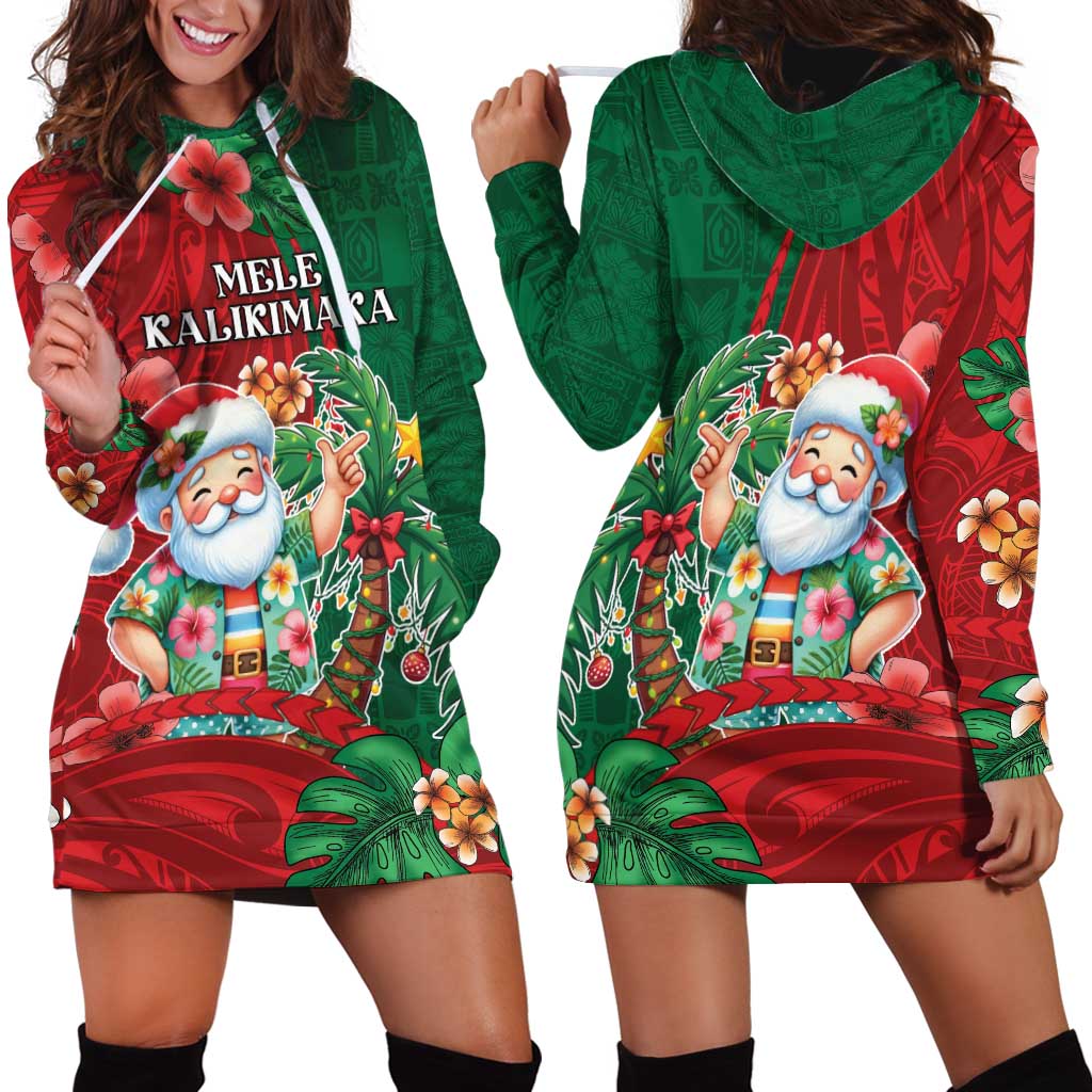 Hawaii Christmas Hoodie Dress Mele Kalikimaka Funny Hawaiian Santa - Polynesian Pride