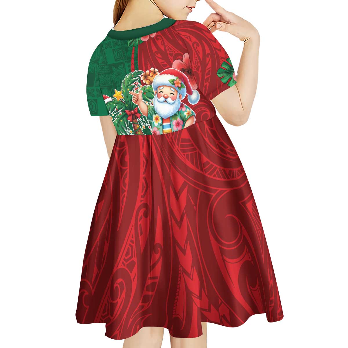 Hawaii Christmas Kid Short Sleeve Dress Mele Kalikimaka Funny Hawaiian Santa - Polynesian Pride