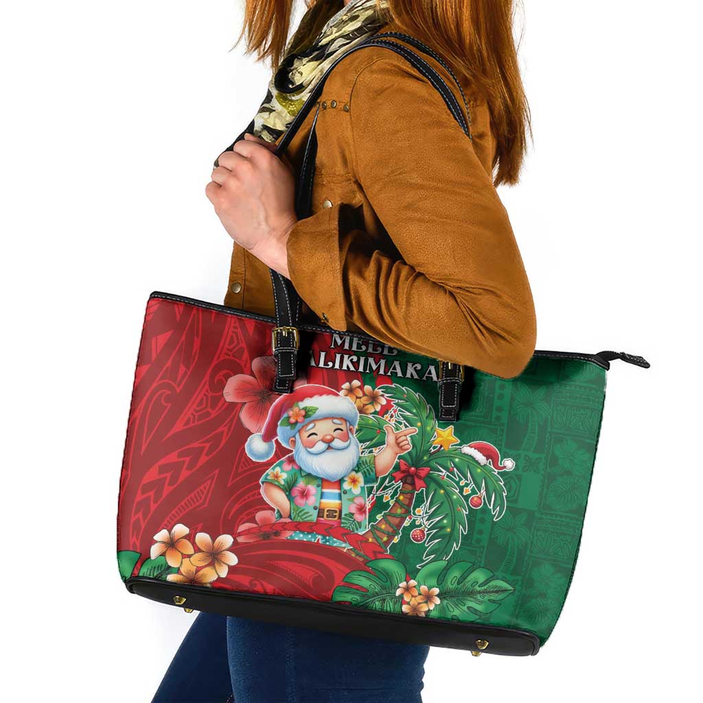 Hawaii Christmas Leather Tote Bag Mele Kalikimaka Funny Hawaiian Santa - Polynesian Pride