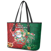 Hawaii Christmas Leather Tote Bag Mele Kalikimaka Funny Hawaiian Santa - Polynesian Pride