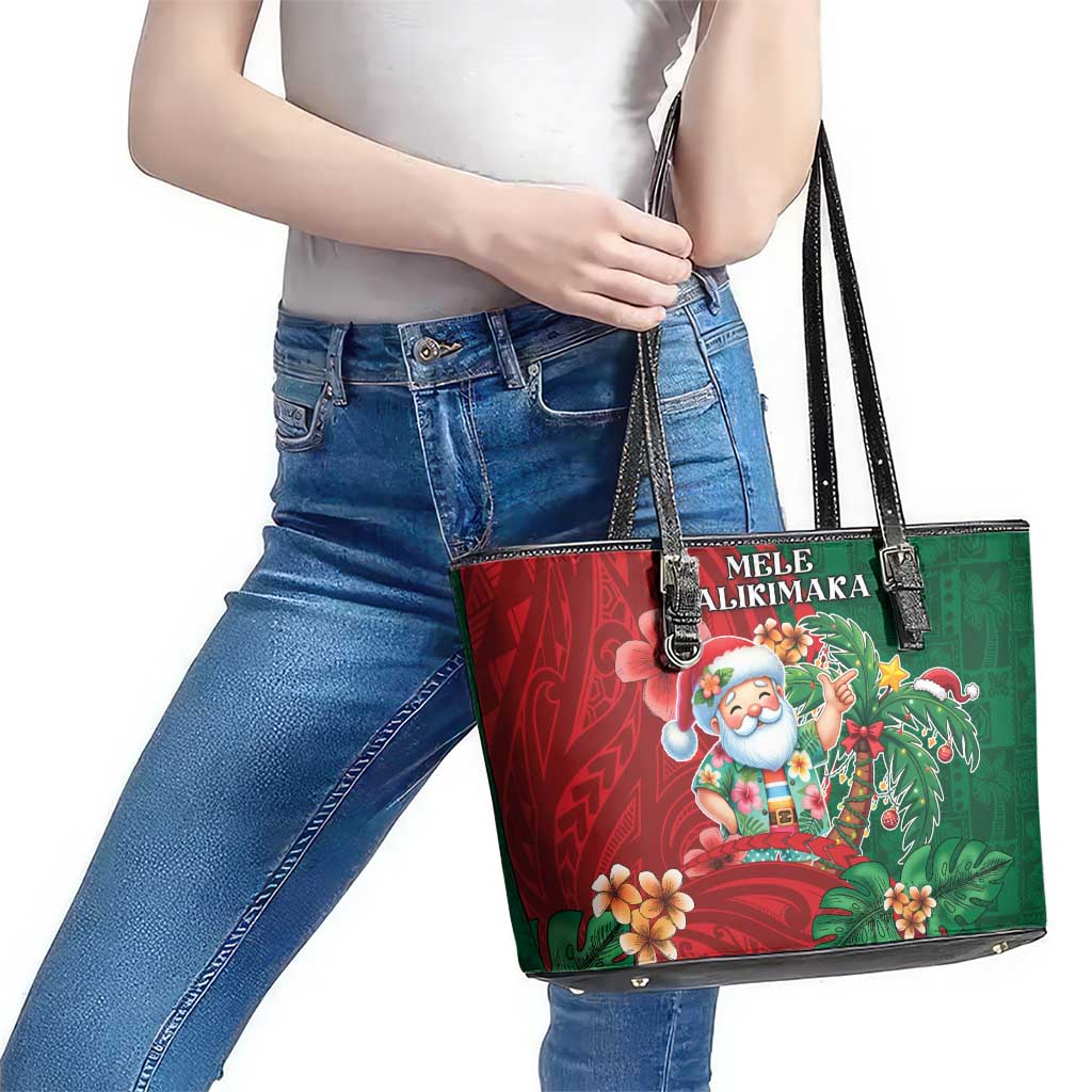Hawaii Christmas Leather Tote Bag Mele Kalikimaka Funny Hawaiian Santa - Polynesian Pride