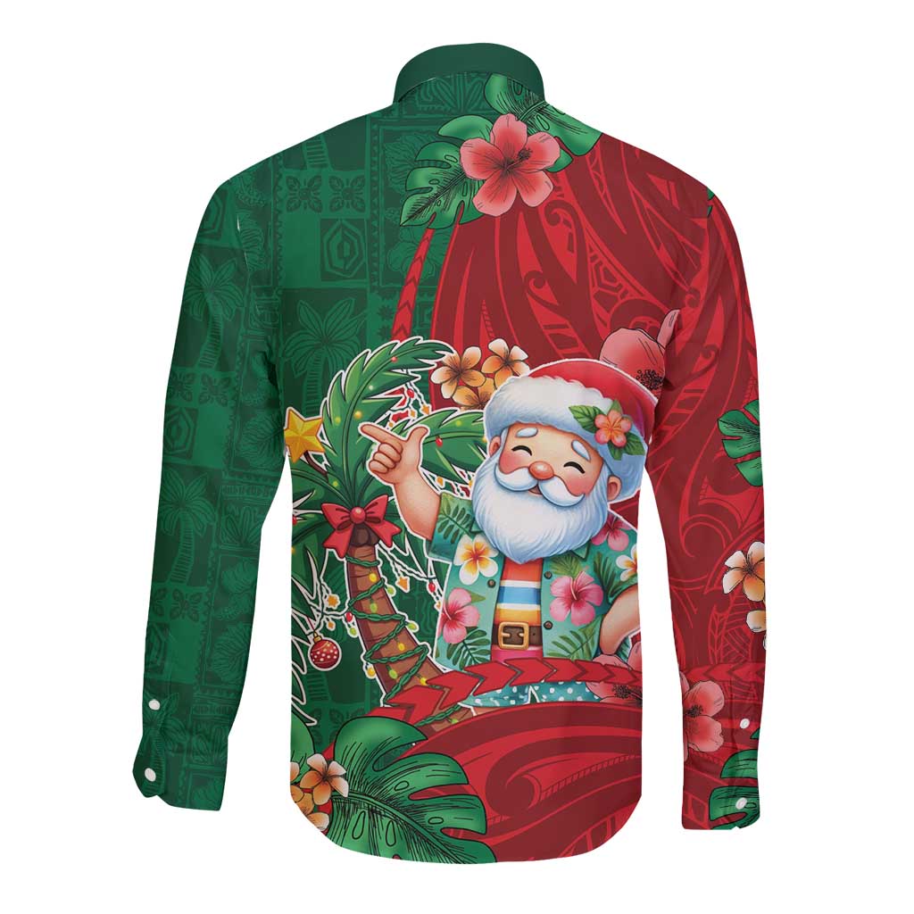 Hawaii Christmas Long Sleeve Button Shirt Mele Kalikimaka Funny Hawaiian Santa - Polynesian Pride