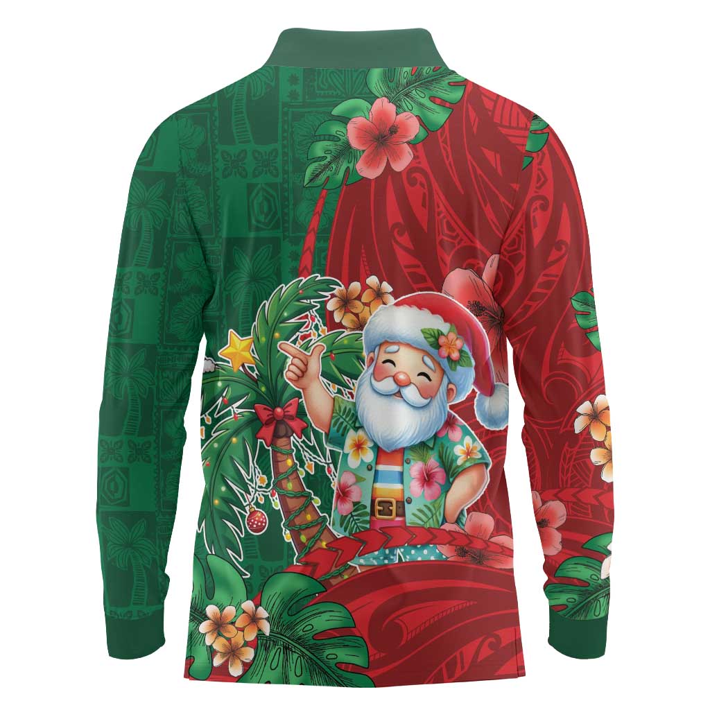 Hawaii Christmas Long Sleeve Polo Shirt Mele Kalikimaka Funny Hawaiian Santa - Polynesian Pride