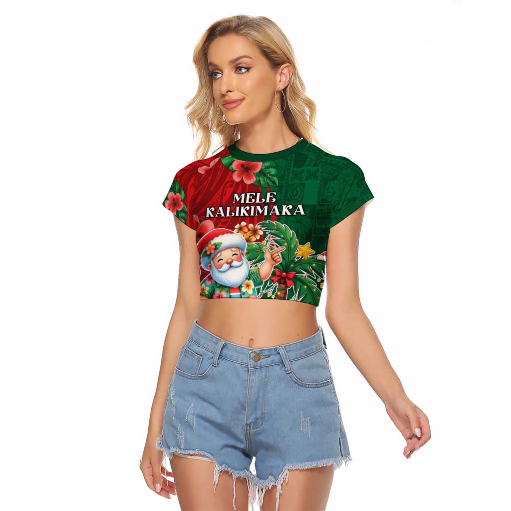 Hawaii Christmas Raglan Cropped T Shirt Mele Kalikimaka Funny Hawaiian Santa - Polynesian Pride