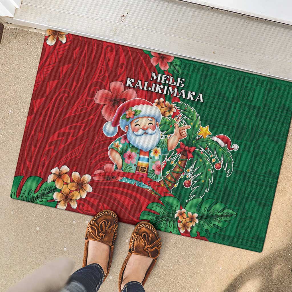 Hawaii Christmas Rubber Doormat Mele Kalikimaka Funny Hawaiian Santa - Polynesian Pride