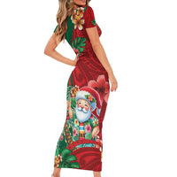 Hawaii Christmas Short Sleeve Bodycon Dress Mele Kalikimaka Funny Hawaiian Santa - Polynesian Pride