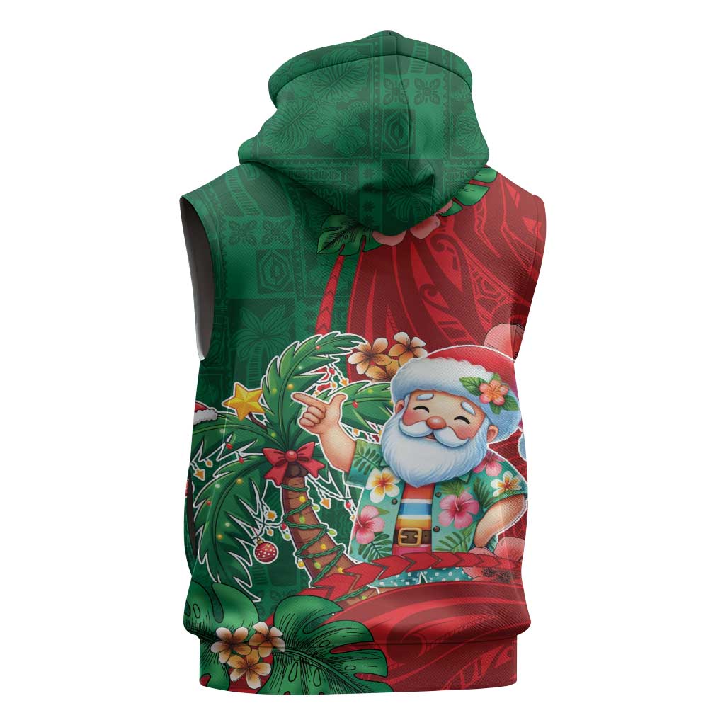 Hawaii Christmas Sleeveless Hoodie Mele Kalikimaka Funny Hawaiian Santa - Polynesian Pride