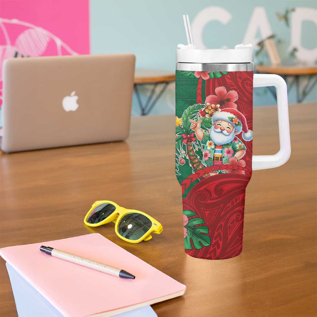Hawaii Christmas Tumbler With Handle Mele Kalikimaka Funny Hawaiian Santa - Polynesian Pride