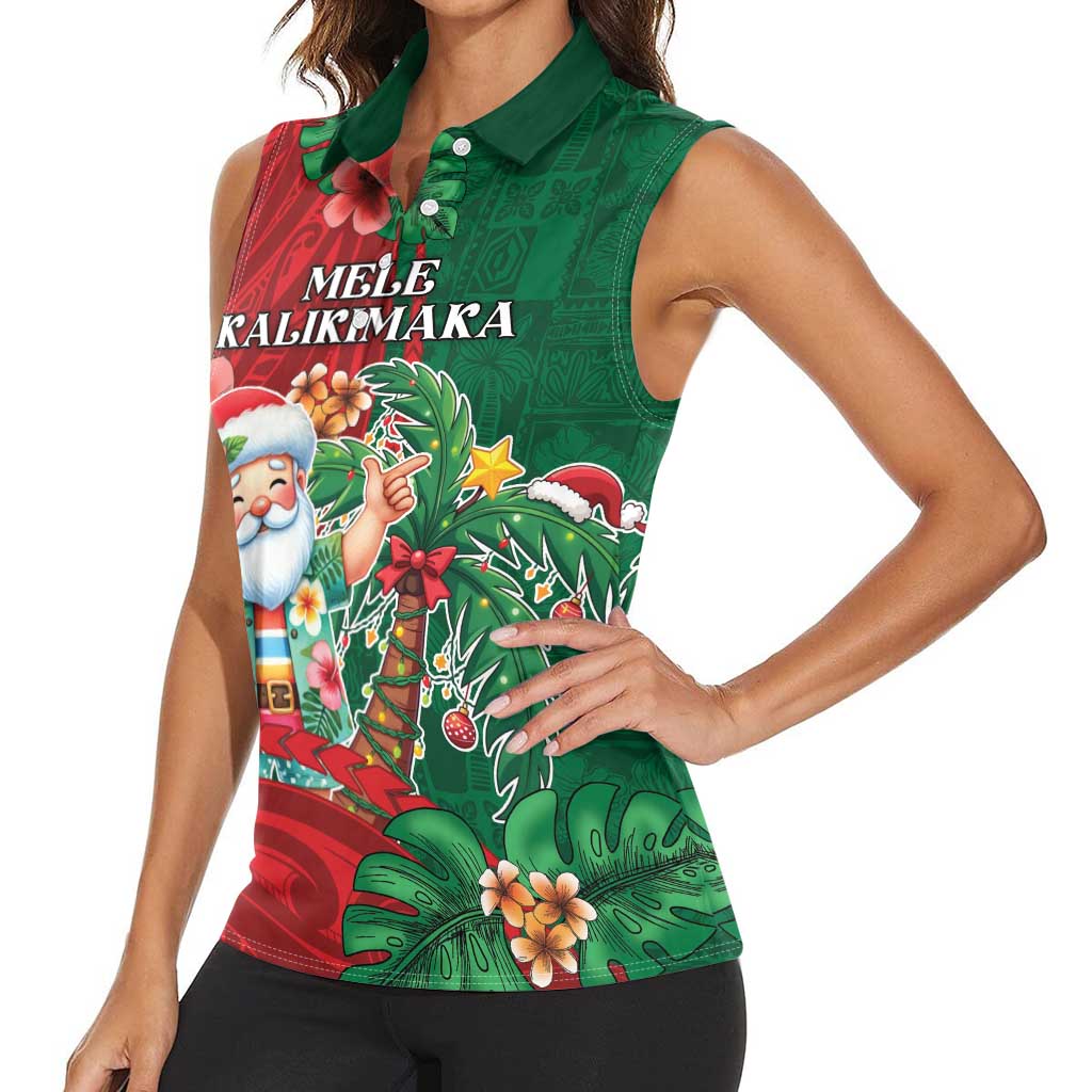 Hawaii Christmas Women Sleeveless Polo Shirt Mele Kalikimaka Funny Hawaiian Santa - Polynesian Pride