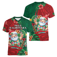 Hawaii Christmas Women V-Neck T-Shirt Mele Kalikimaka Funny Hawaiian Santa - Polynesian Pride