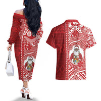 Tonga Christmas Couples Matching Off The Shoulder Long Sleeve Dress and Hawaiian Shirt Kilisimasi Fiefia - Polynesian Pride