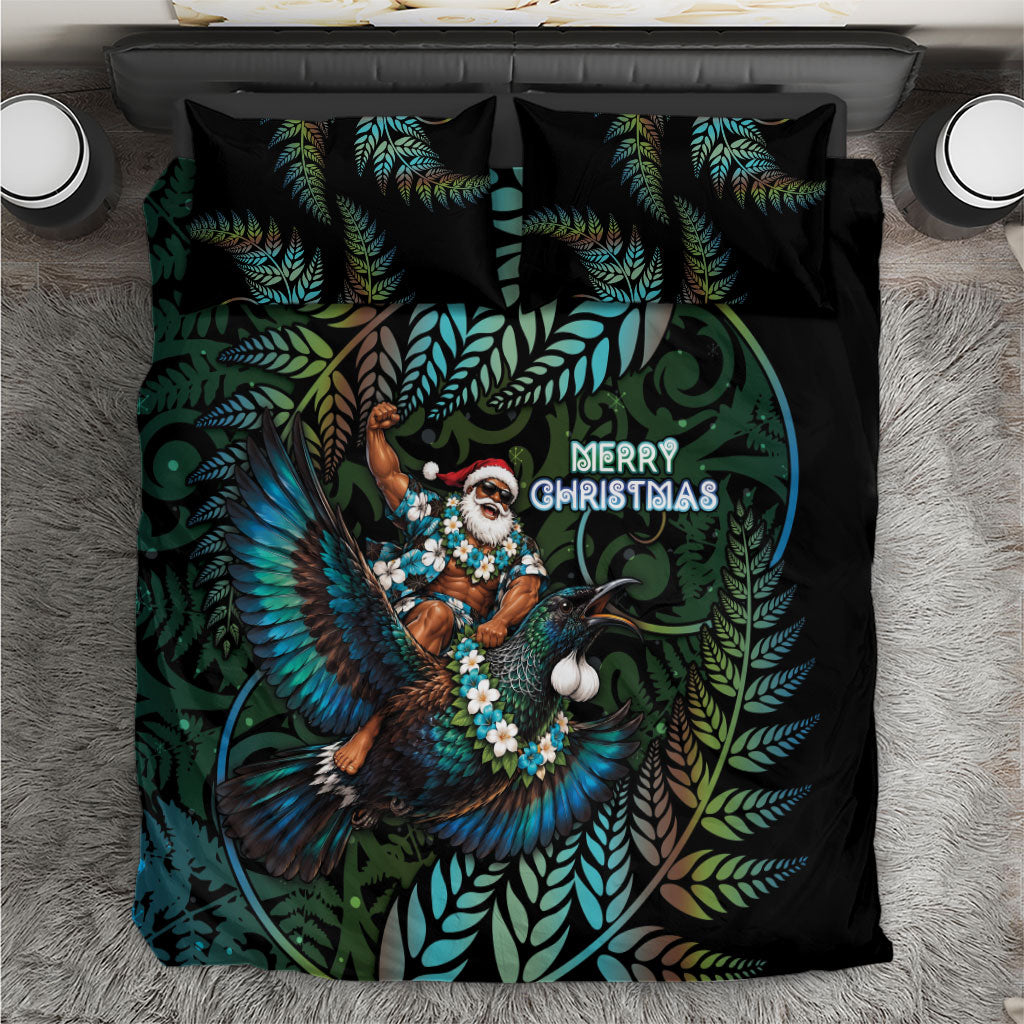 New Zealand Christmas Bedding Set Santa Riding Tui Bird Silver Fern DT05 Teal - Polynesian Pride