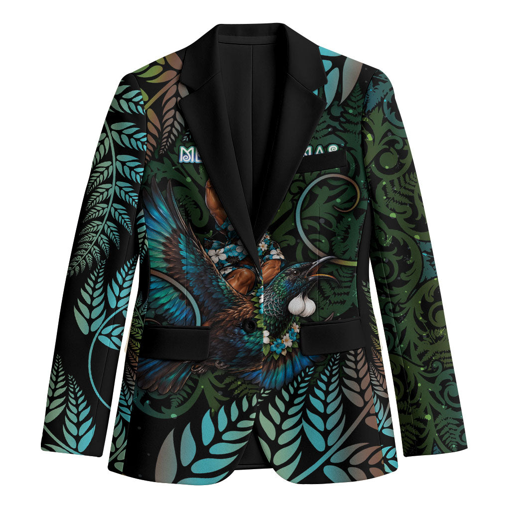 New Zealand Christmas Blazer Santa Riding Tui Bird Silver Fern DT05 Unisex Teal - Polynesian Pride
