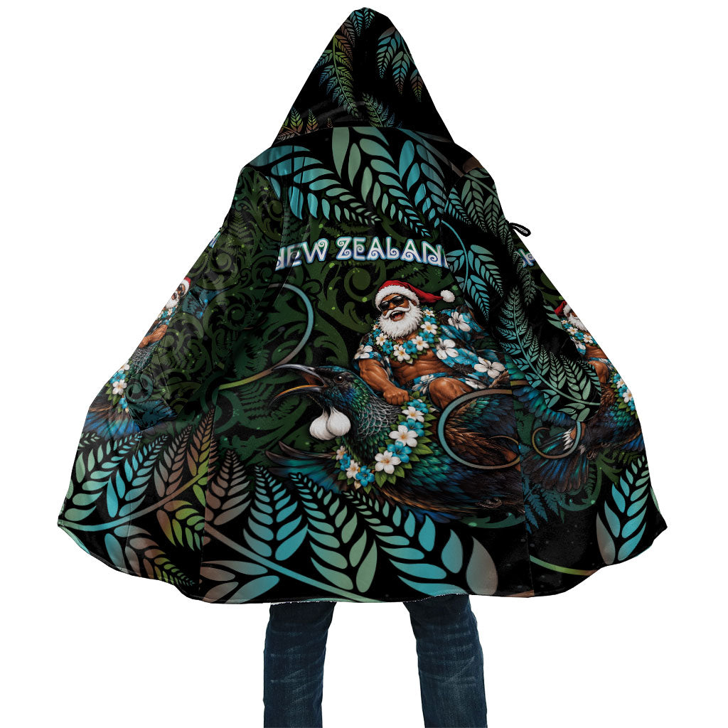 New Zealand Christmas Cloak Santa Riding Tui Bird Silver Fern DT05 Unisex Teal - Polynesian Pride