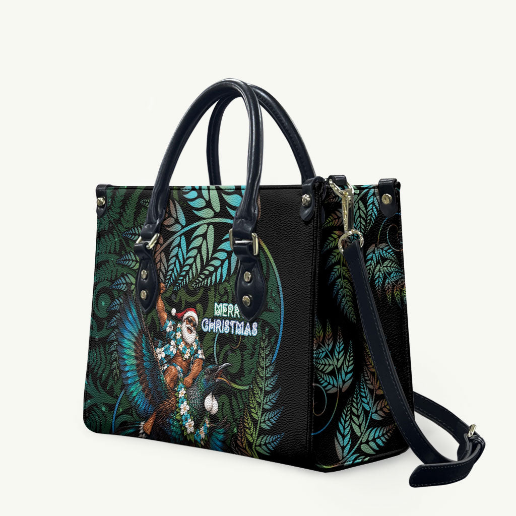 New Zealand Christmas Leather Bag Santa Riding Tui Bird Silver Fern DT05 Teal - Polynesian Pride