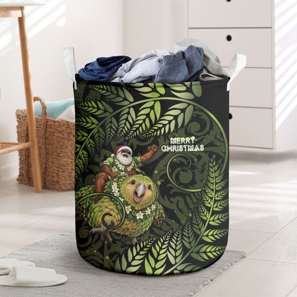 New Zealand Christmas Laundry Basket Santa Riding Kakapo Bird Silver Fern DT05 Green - Polynesian Pride