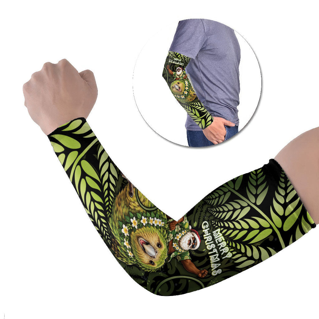 New Zealand Christmas Arm Sleeves Santa Riding Kakapo Bird Silver Fern DT05 Set of 2 Green - Polynesian Pride