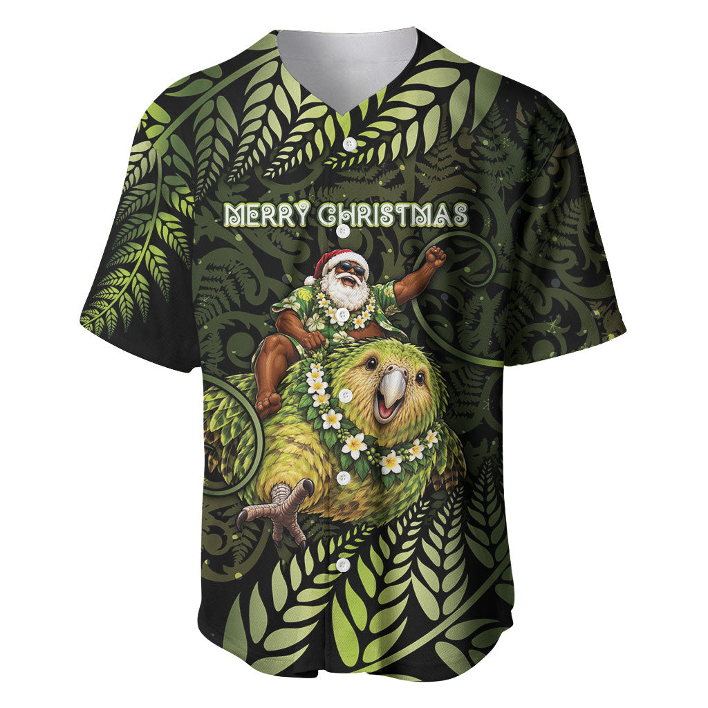 New Zealand Christmas Baseball Jersey Santa Riding Kakapo Bird Silver Fern DT05 Green - Polynesian Pride