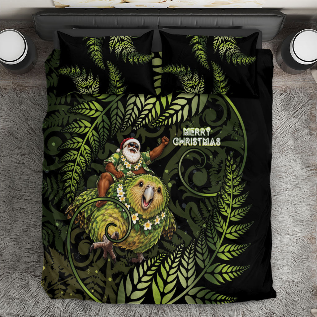 New Zealand Christmas Bedding Set Santa Riding Kakapo Bird Silver Fern DT05 Green - Polynesian Pride