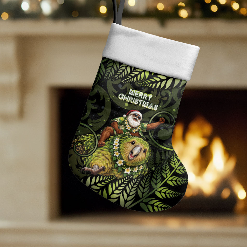 New Zealand Christmas Stocking Santa Riding Kakapo Bird Silver Fern