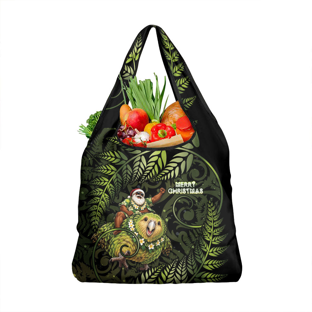 New Zealand Christmas Grocery Bag Santa Riding Kakapo Bird Silver Fern DT05 1-pack One Size Green - Polynesian Pride
