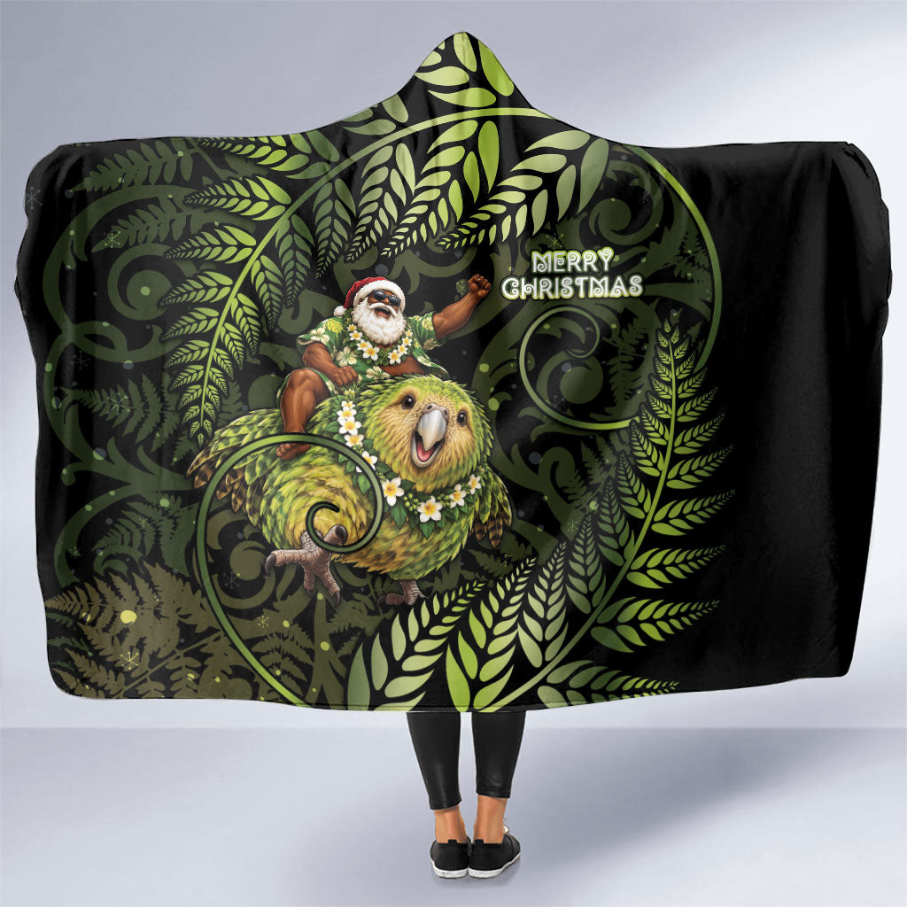 New Zealand Christmas Hooded Blanket Santa Riding Kakapo Bird Silver Fern DT05 One Size Green - Polynesian Pride