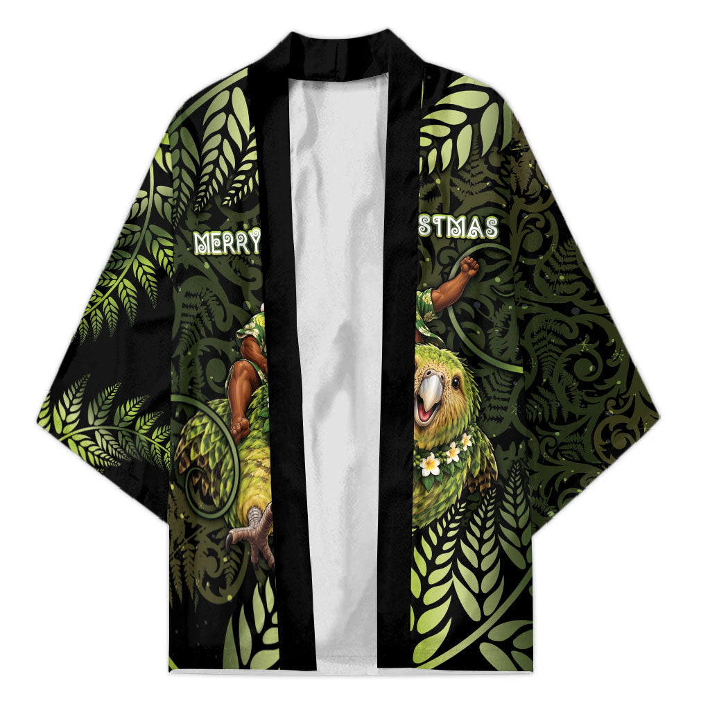 New Zealand Christmas Kimono Santa Riding Kakapo Bird Silver Fern