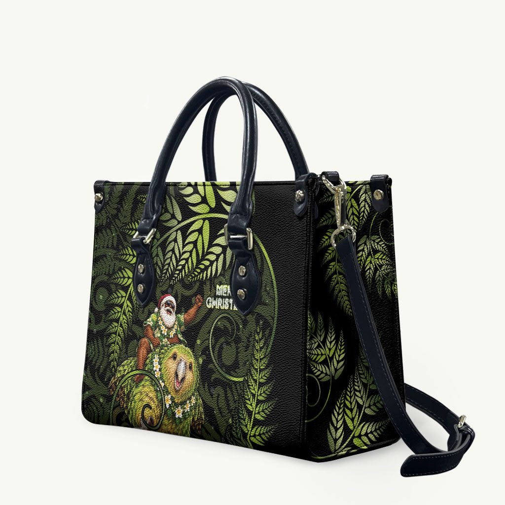 New Zealand Christmas Leather Bag Santa Riding Kakapo Bird Silver Fern DT05 Green - Polynesian Pride