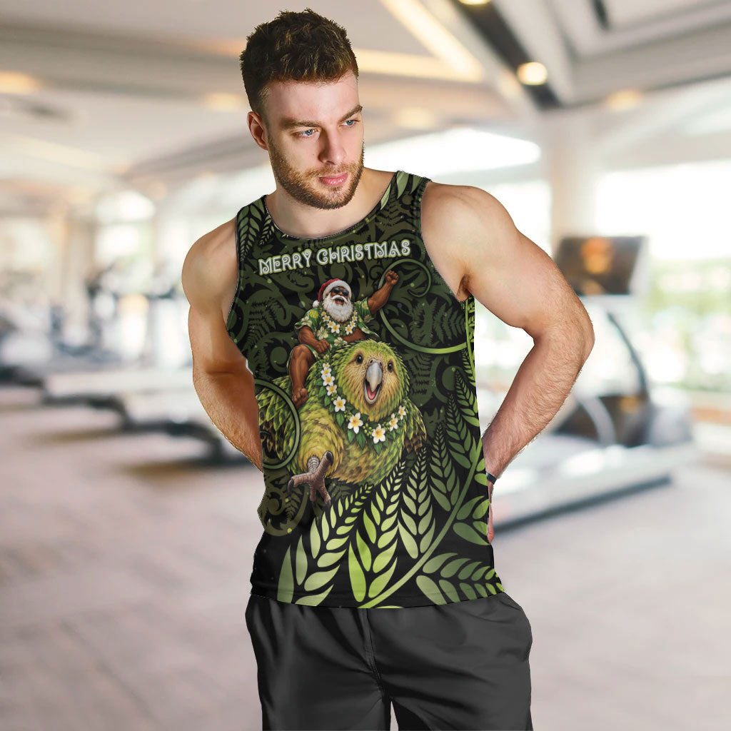 New Zealand Christmas Men Tank Top Santa Riding Kakapo Bird Silver Fern DT05 Green - Polynesian Pride