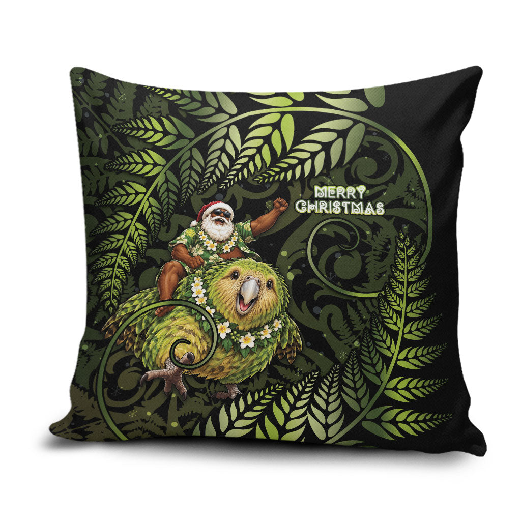 New Zealand Christmas Pillow Cover Santa Riding Kakapo Bird Silver Fern DT05 Green - Polynesian Pride