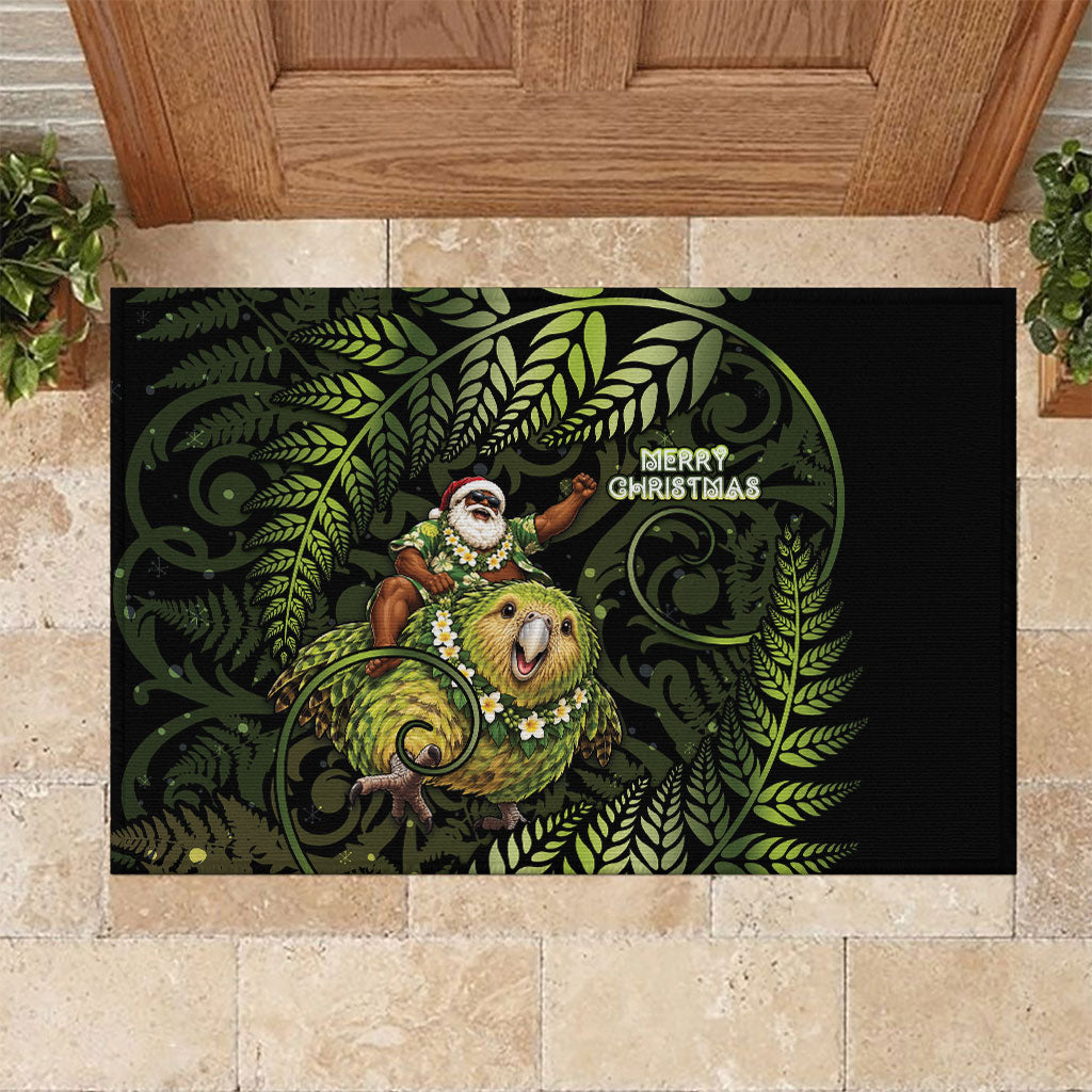 New Zealand Christmas Rubber Doormat Santa Riding Kakapo Bird Silver Fern DT05 Green - Polynesian Pride