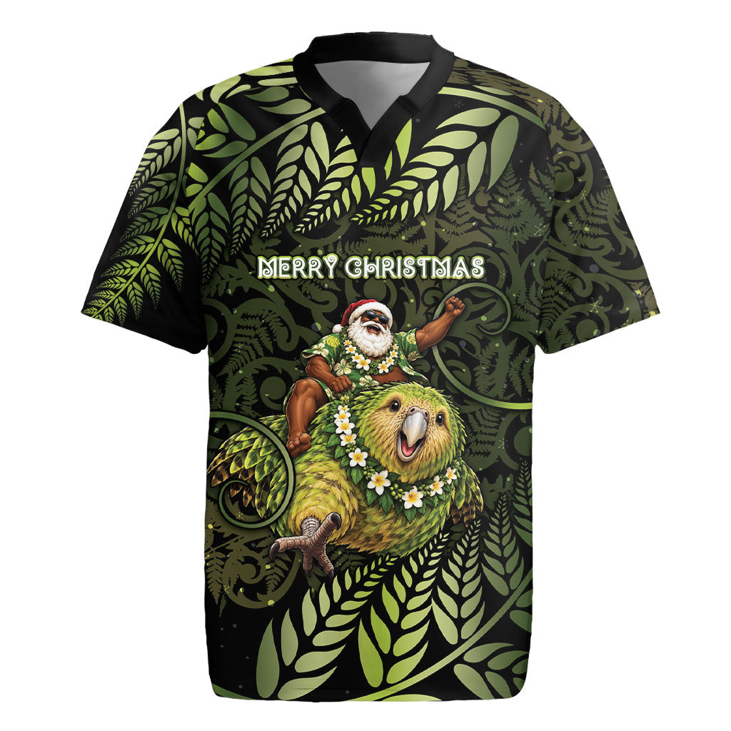 New Zealand Christmas Rugby Jersey Santa Riding Kakapo Bird Silver Fern DT05 Green - Polynesian Pride