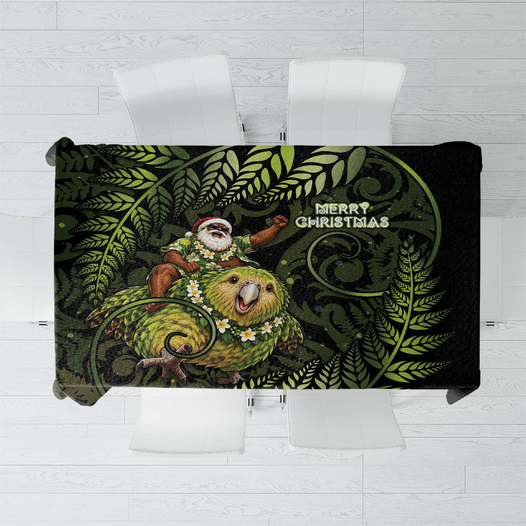New Zealand Christmas Tablecloth Santa Riding Kakapo Bird Silver Fern DT05 Green - Polynesian Pride