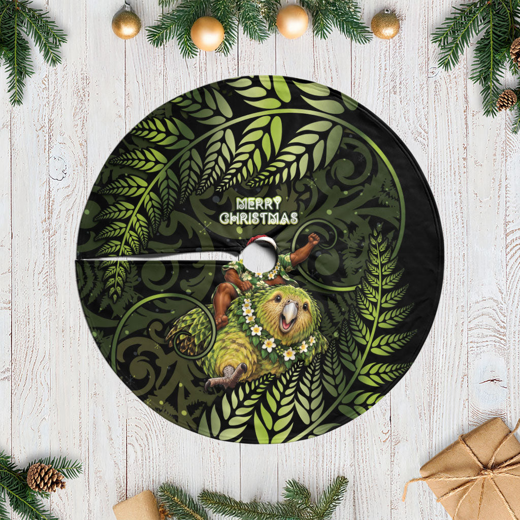 New Zealand Christmas Tree Skirt Santa Riding Kakapo Bird Silver Fern DT05 Casual Green - Polynesian Pride
