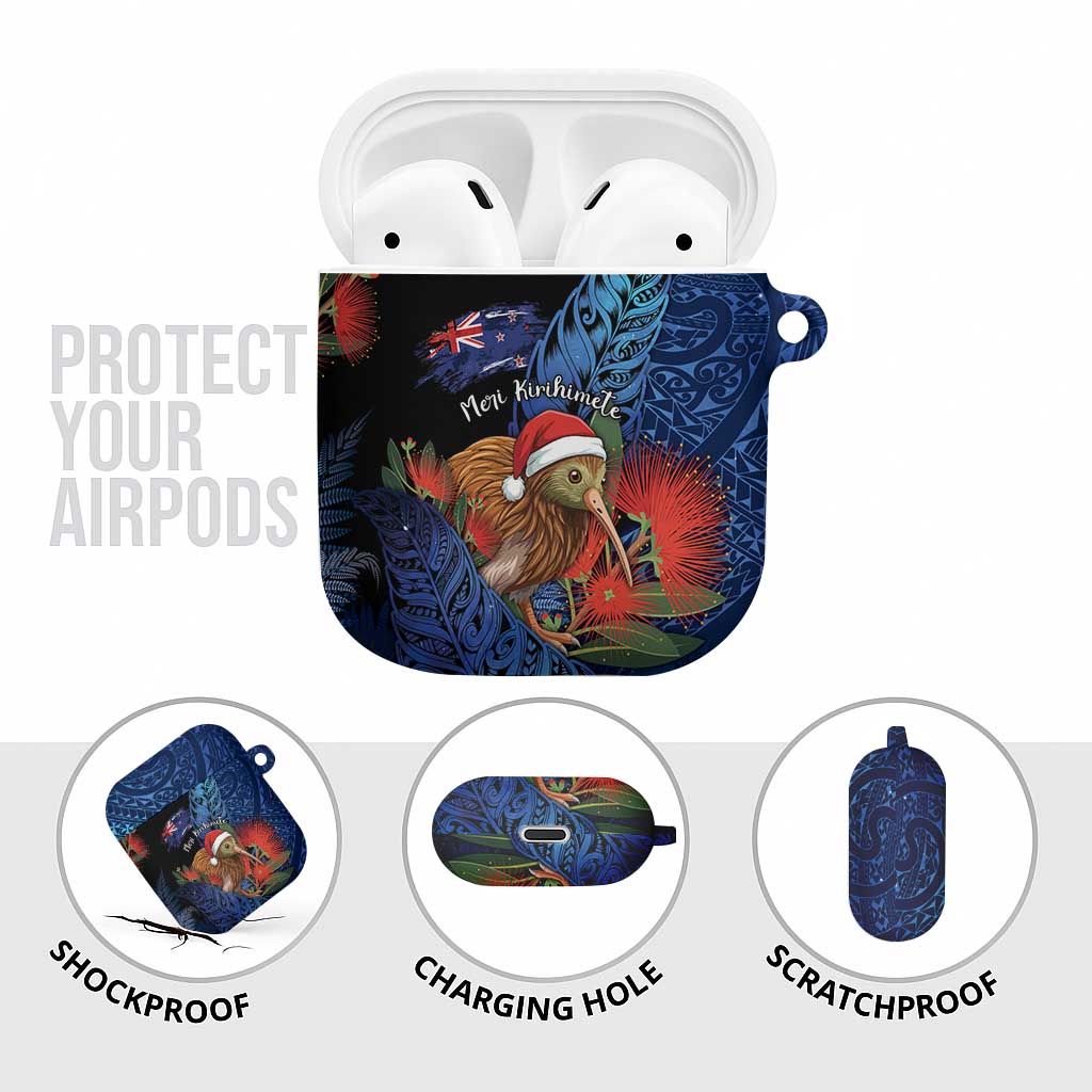 New Zealand Christmas AirPods Case Santa Kiwi Bird With Pohutukawa Flowers - Polynesian Pride