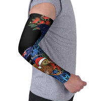Personalised New Zealand Christmas Arm Sleeves Santa Kiwi Bird With Pohutukawa Flowers DT05 - Polynesian Pride