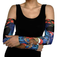 Personalised New Zealand Christmas Arm Sleeves Santa Kiwi Bird With Pohutukawa Flowers DT05 - Polynesian Pride