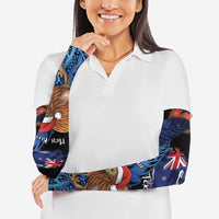 Personalised New Zealand Christmas Arm Sleeves Santa Kiwi Bird With Pohutukawa Flowers DT05 - Polynesian Pride