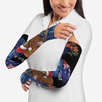 Personalised New Zealand Christmas Arm Sleeves Santa Kiwi Bird With Pohutukawa Flowers DT05 - Polynesian Pride